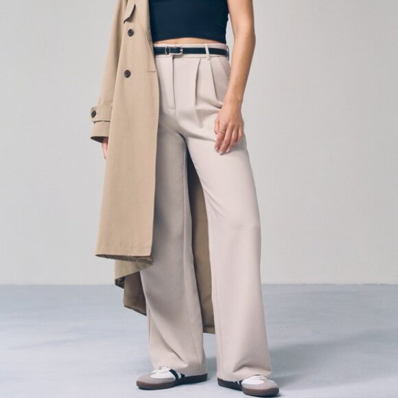 Abercrombie & Fitch Pants - Abercrombie and Fitch Women's Sloane Tailored Wide Leg Pant Light Taupe